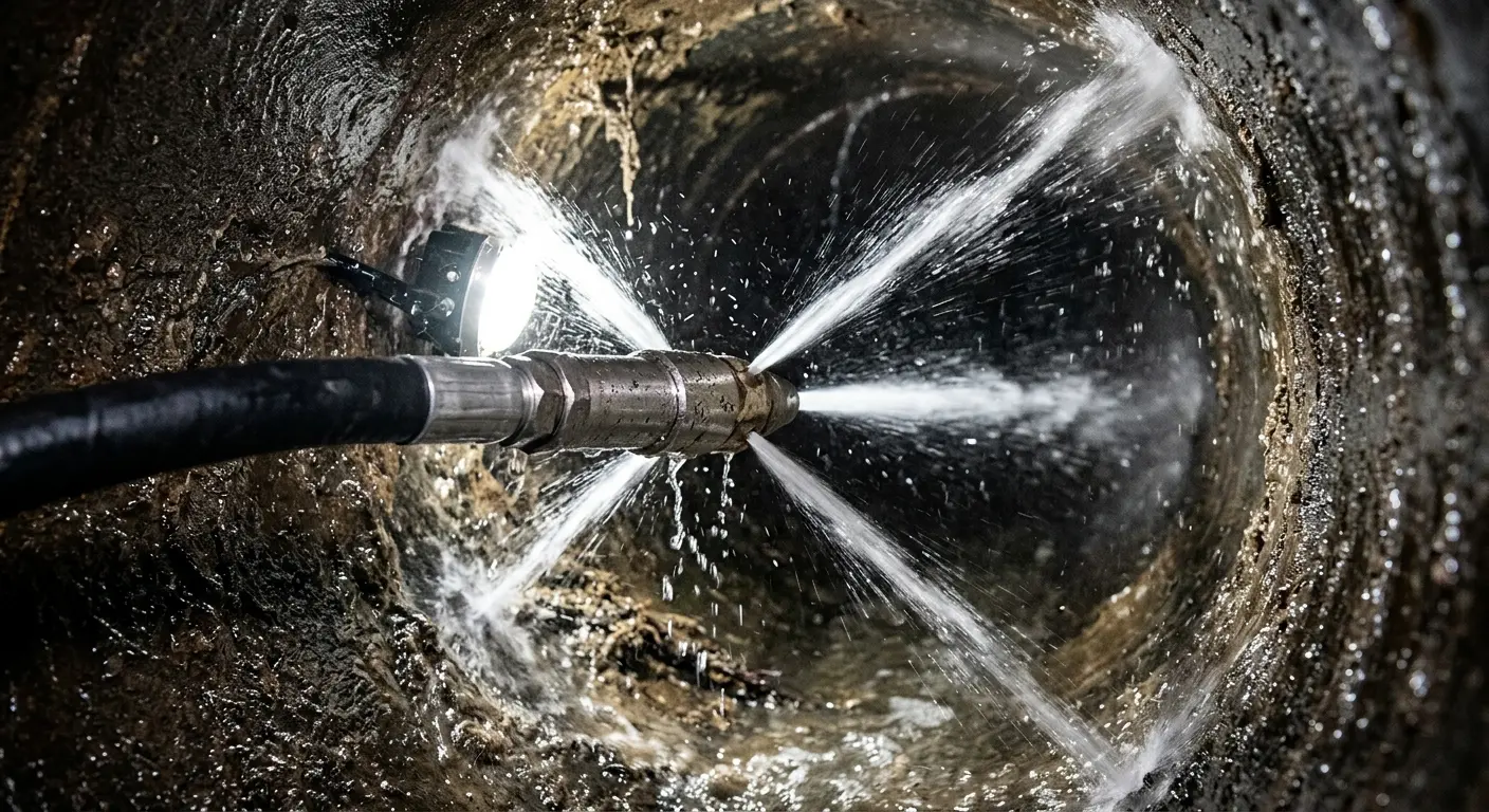 High-pressure hydro jetting nozzle cleaning sewer pipe for Sewer Cleanout in Abilene